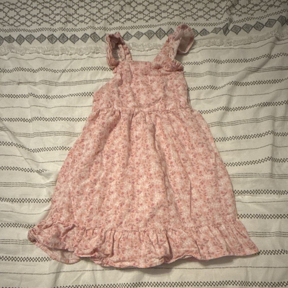 Cat & Jack Girls Pink Floral Sundress Ruffle Straps Lined Size S 6/7